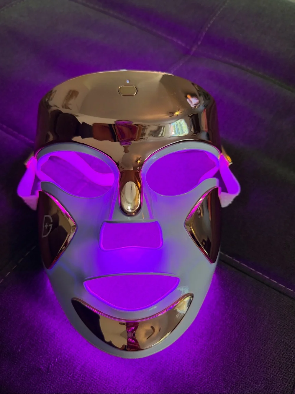 LED Light Therapy Facial Mask — White with Gold Accents